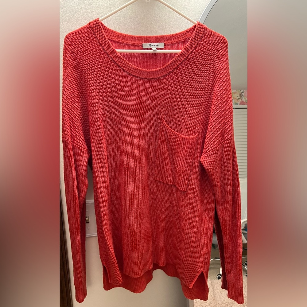 Sweater, Large, red, coral, Madewell, pristine condition